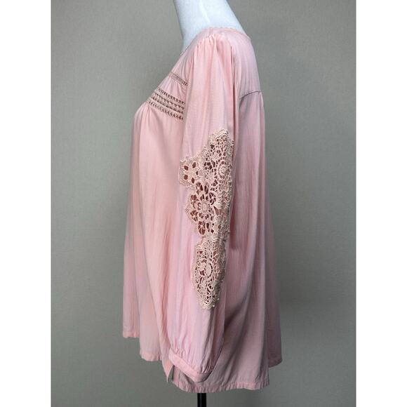 Loft Women’s Large 100% Rayon Feminine Blouse 3/4 Lace Sleeves Pink/Peach READ - Picture 9 of 16